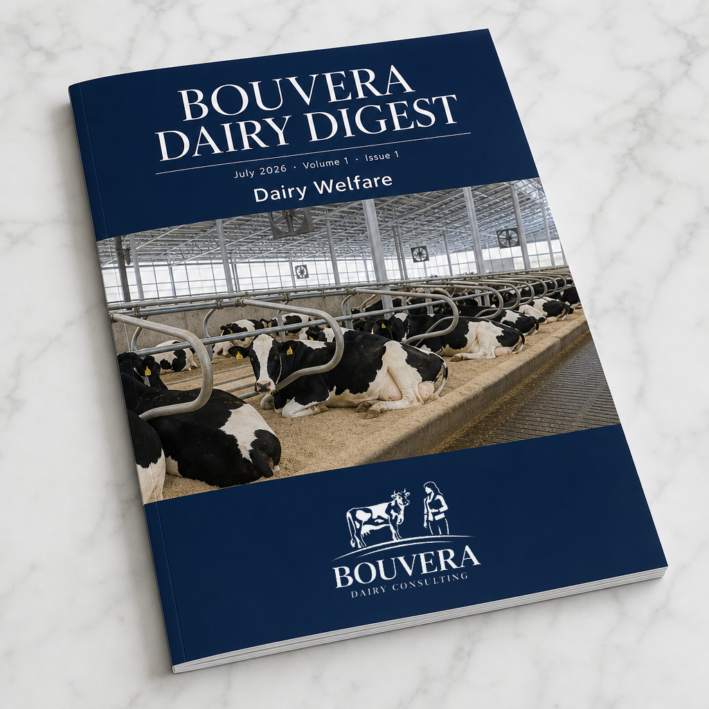 Bouvera Dairy Digest magazine cover — July 2026, Volume 1 Issue 1, theme: Dairy Welfare